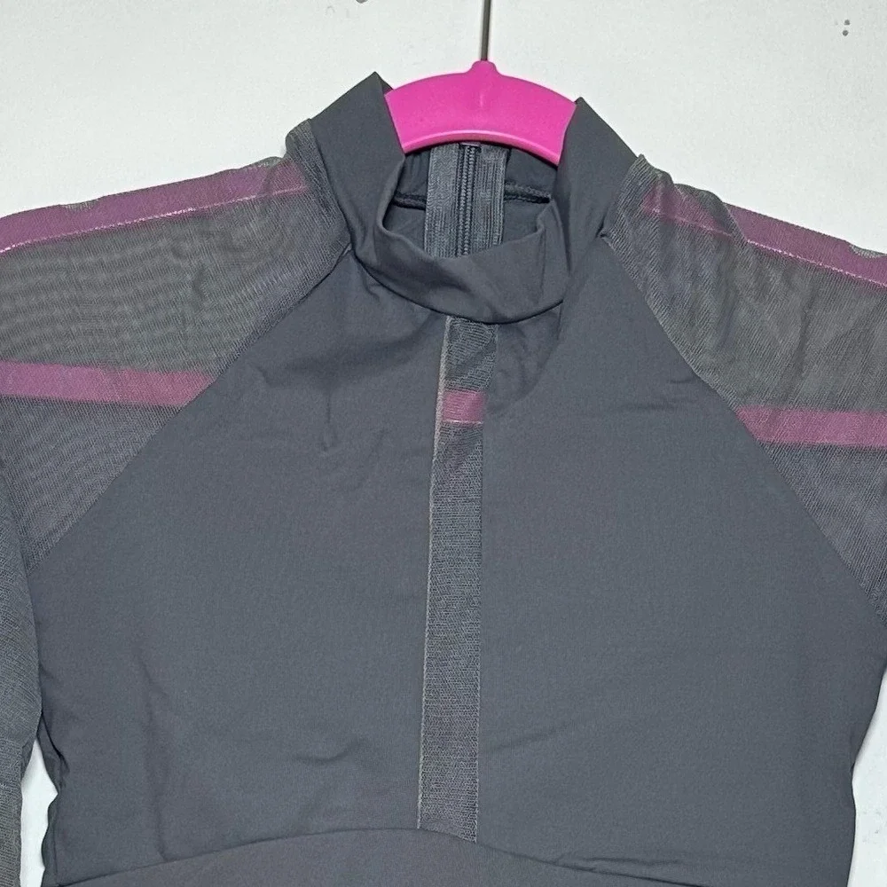 BalTogs Gray mesh Long Sleeve Two-Piece charcoal dance dancewear outfit NWT CL